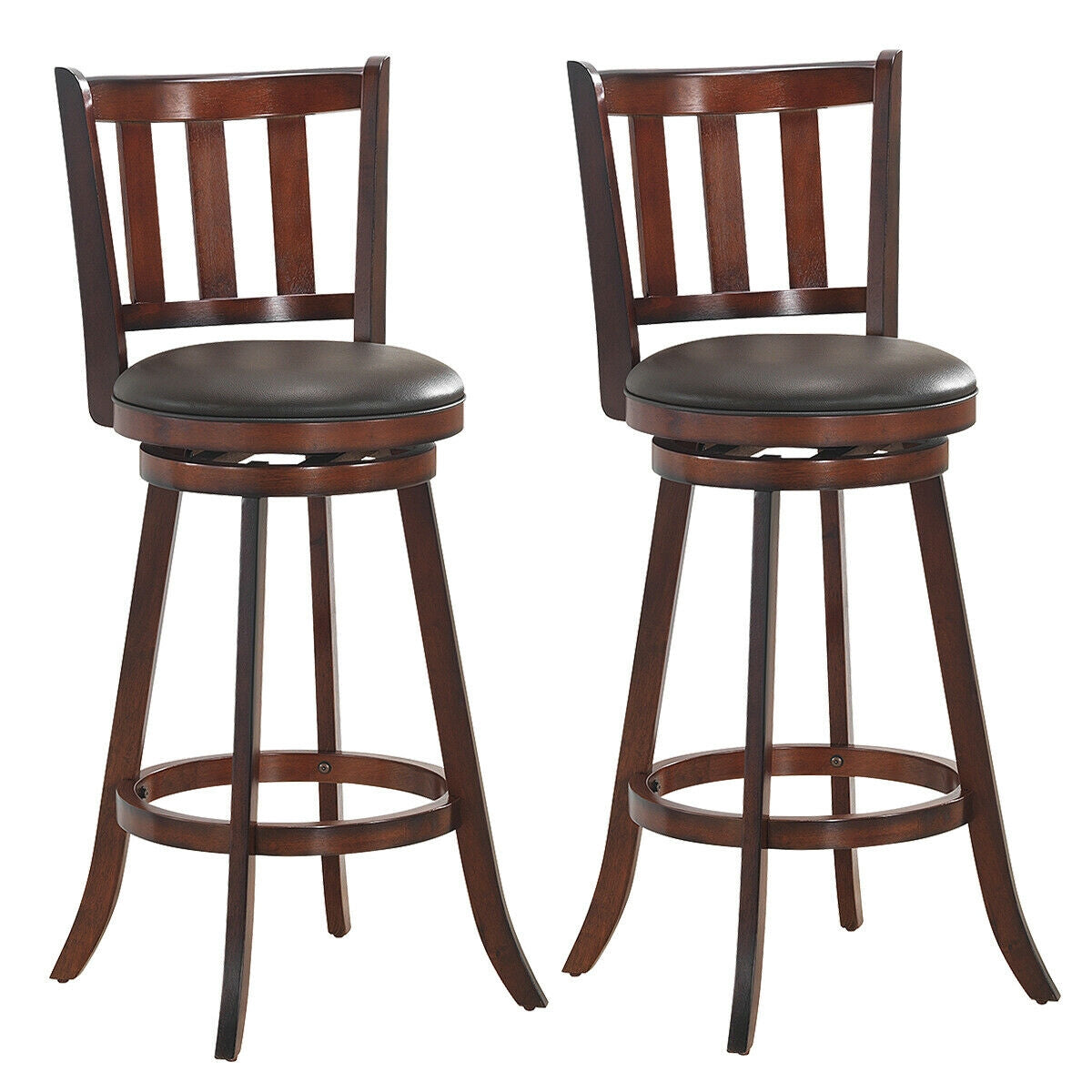 2 Pieces 360 Degree Swivel Wooden Counter Height Bar Stool Set with Cushioned Seat-25 inches
