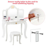 Kids Makeup Dressing Table with Tri-folding Mirror and Stool-Pink