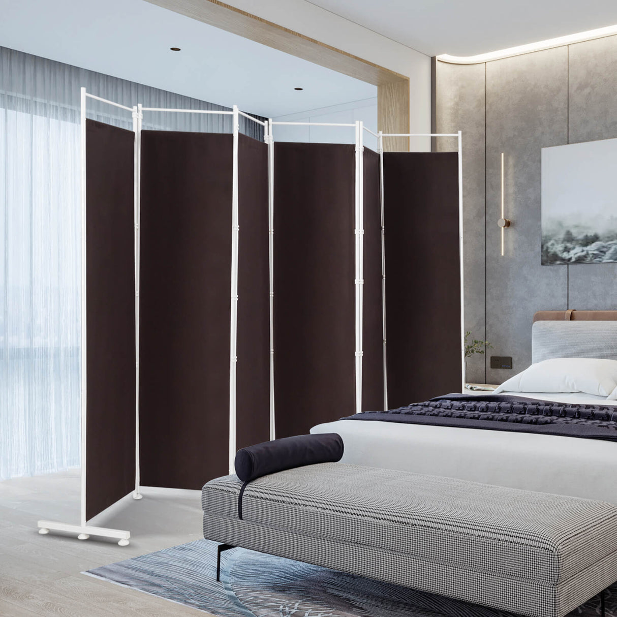 6-Panel Room Divider Folding Privacy Screen-White