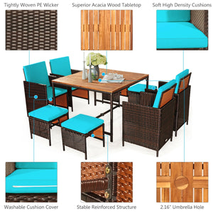 9 Pieces Patio Rattan Dining Cushioned Chairs Set-Red