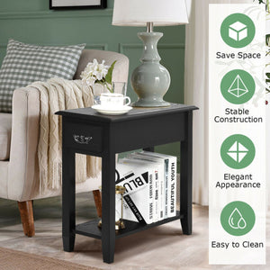 2 Tier End Bedside Sofa Side Table Narrow Nightstand-Black
