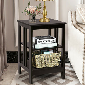 3-Tier Nightstand Sofa Side Table with Baffles and Round Corners-Black