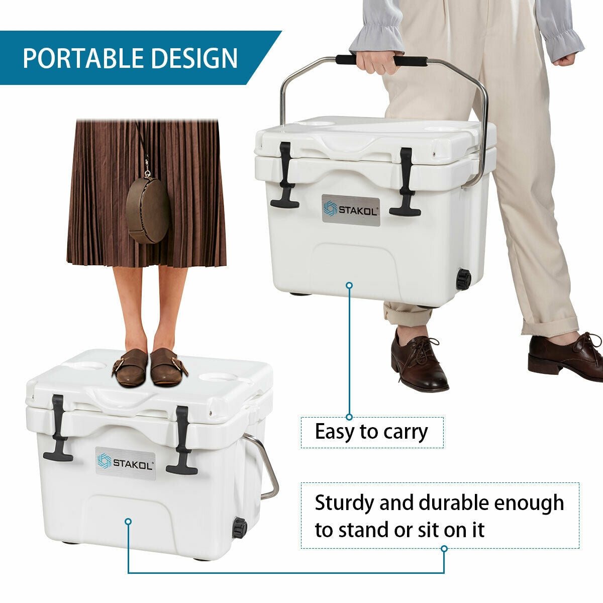 16 Quart 24-Can Capacity Insulated Ice Cooler with 2 Cup Holders-Khaki