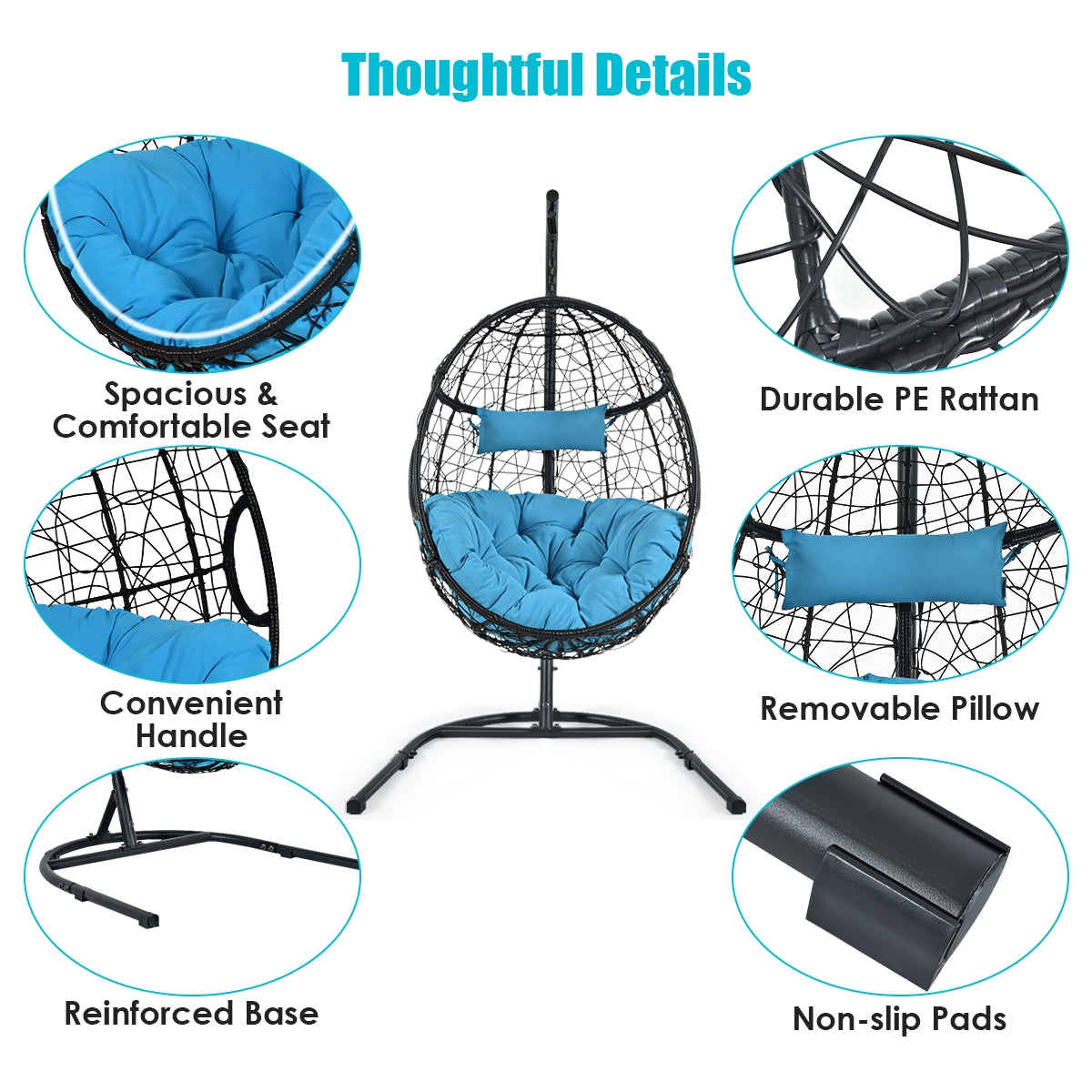 Hanging Cushioned Hammock Chair with Stand -Gray