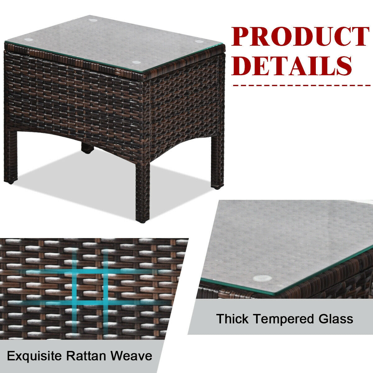 3 Pieces Outdoor Patio Rattan Conversation Set with Seat Cushions-Beige
