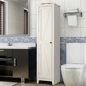 Linen Tower Bathroom Storage Cabinet Tall Slim Side Organizer with Shelf-Black