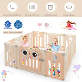 14-Panel Baby Playpen Kids Activity Center Foldable Play Yard with Lock Door-Pink