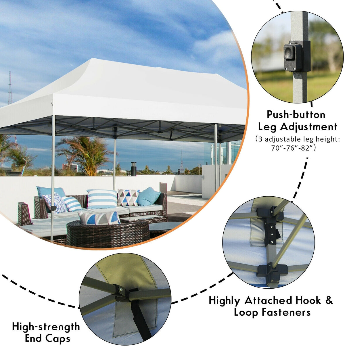 10 x 20 Feet Adjustable Folding Heavy Duty Sun Shelter with Carrying Bag-White by DirectDeals