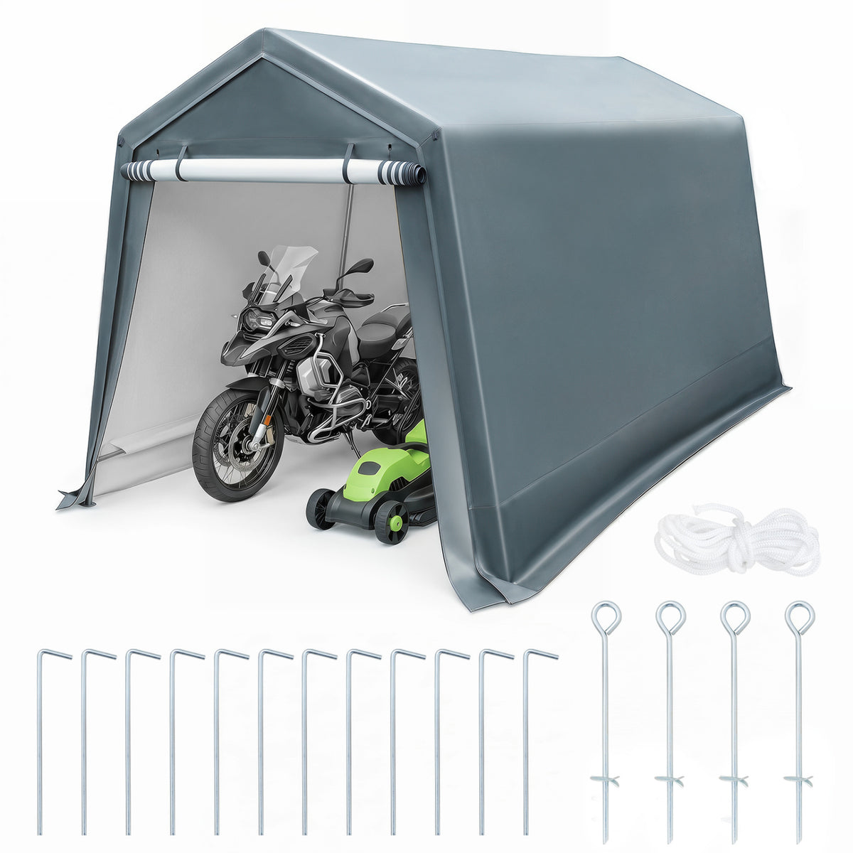 8.3 x 14 Feet Outdoor Storage Shed with Roll-Up Zipper Door-Green