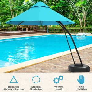 11 Feet Outdoor Cantilever Hanging Umbrella with Base and Wheels-Tan