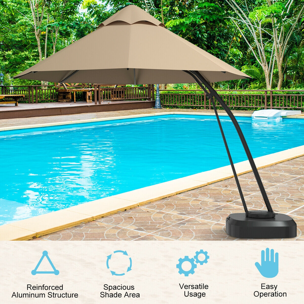 11 Feet Outdoor Cantilever Hanging Umbrella with Base and Wheels-Tan