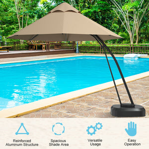 11 Feet Outdoor Cantilever Hanging Umbrella with Base and Wheels-Tan
