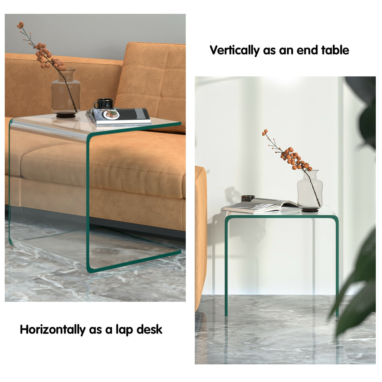 18 x 18 x 16 Inch Tempered Waterfall End Table with non-Slip Pad