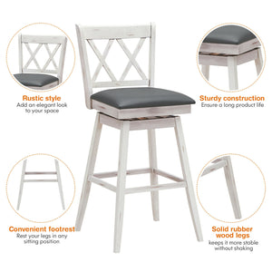 2 Pieces 29 Inches Swivel Counter Height Barstool Set with Rubber Wood Legs-White