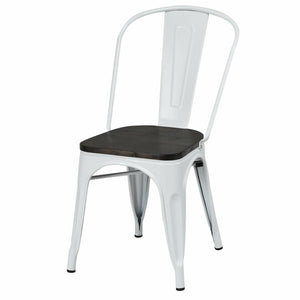 4 Pieces Tolix Style Metal Dining Side Chair Stackable Wood Seat-White