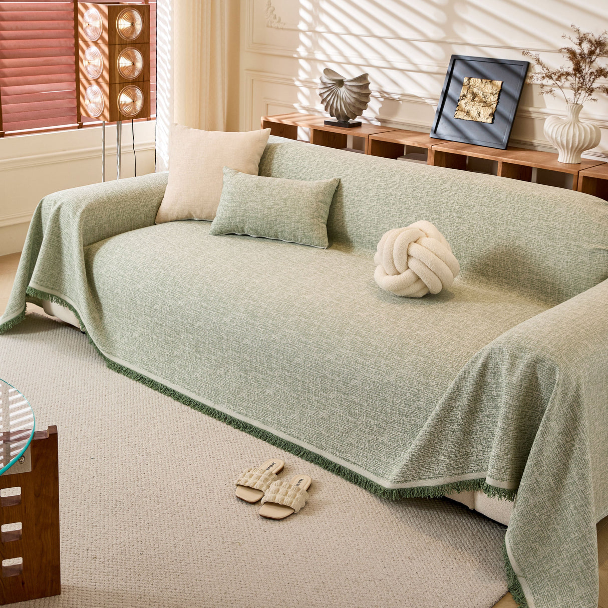 Natural Textured Linen Couch Cover, Breathable & Hypoallergenic Furniture Protector