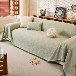 Natural Textured Linen Couch Cover, Breathable & Hypoallergenic Furniture Protector