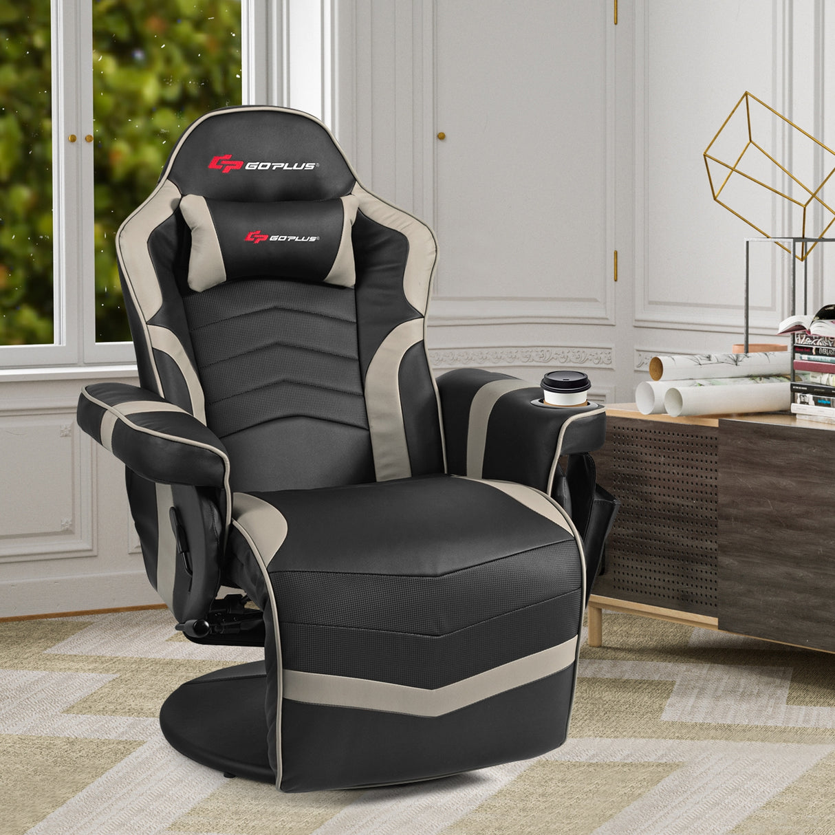 Ergonomic High Back Massage Gaming Chair with Pillow-Blue