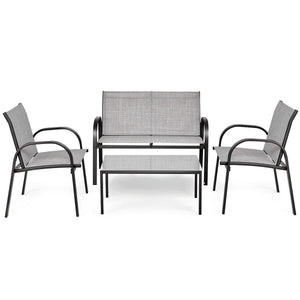 4 Pieces Patio Furniture Set with Glass Top Coffee Table-Black