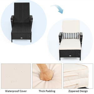 PE Rattan Armrest Chaise Lounge Chair with Adjustable Pillow-Off White