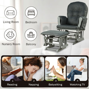 Wood Glider and Ottoman Set with Padded Armrests and Detachable Cushion-Brown