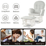 Wood Glider and Ottoman Set with Padded Armrests and Detachable Cushion-Gray and White