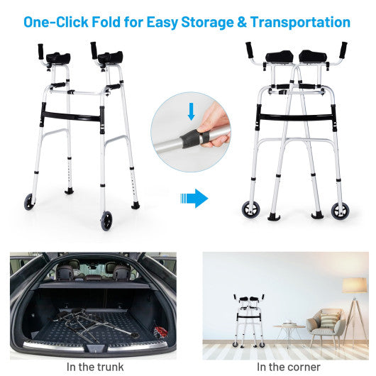 Folding Height Adjustable Walking Frame with Armrest Support-Silver