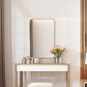 32 Inch x 20 Inch Metal Frame Wall-Mounted Rectangle Mirror-Golden