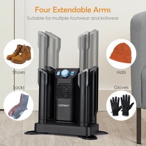 Electric Shoe Boot Dryer 4 Shoes with 180 Mins Timer Ozone Disinfection-Black