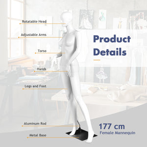 5.8 ft Plastic Female Mannequin Adjustable Detachable Manikin with Metal Stand