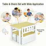 4 Pieces Kids Wooden Activity Table and Chairs Set with Storage Bench and Study Desk-Gray