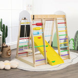 Indoor Playground Climbing Gym Wooden 8-in-1 Climber Playset for Children-Natural