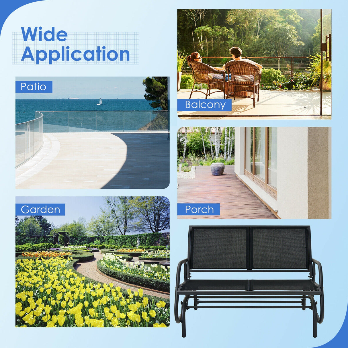 Swing Glider Chair 48 Inch Loveseat Rocker Lounge Backyard-Brown