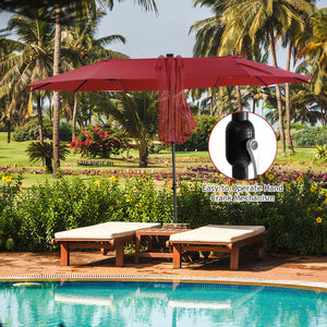 15 Feet Twin Patio Umbrella with 48 Solar LED Lights-Beige