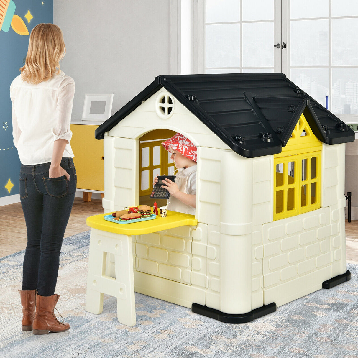 Kid ™s Playhouse Pretend Toy House For Boys and Girls 7 Pieces Toy Set-Pink