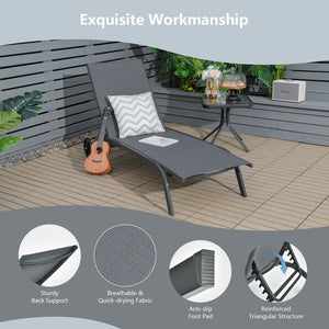 6-Poisition Adjustable Outdoor Chaise Recliner with Wheels-Black
