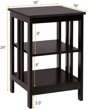 2 Pieces 3-Tier Nightstand with Reinforced Bars and Stable Structure-Dark Brown