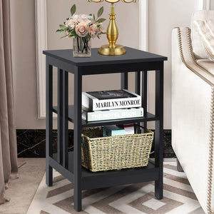 2 Pieces 3-Tier Nightstand with Reinforced Bars and Stable Structure-Dark Brown