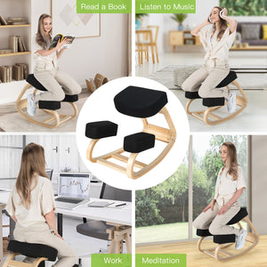 Ergonomic Kneeling Chair Rocking Office Desk Stool Upright Posture-Gray