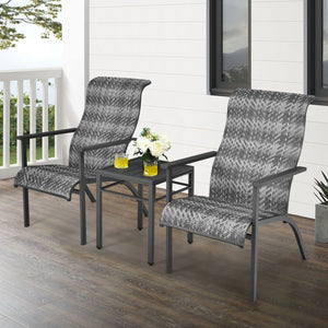 3 Pieces Patio Rattan Bistro Set with High Backrest and Armrest-Brown