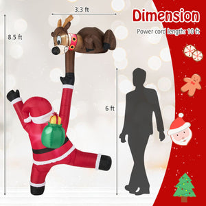 8.5 Feet Christmas Inflatable Reindeer and Climbing Santa Claus with Built-in LED Lights