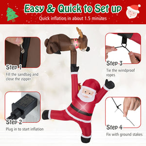 8.5 Feet Christmas Inflatable Reindeer and Climbing Santa Claus with Built-in LED Lights