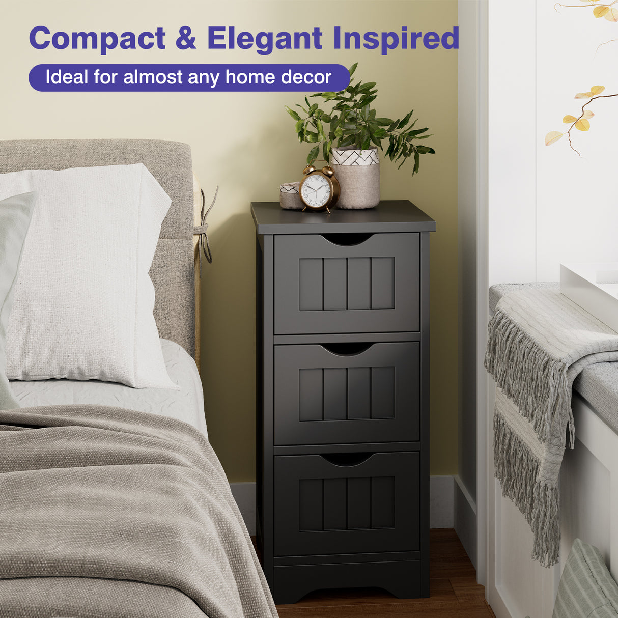 Bathroom Wooden Free Standing Storage Side Floor Cabinet Organizer-3-Tier.
