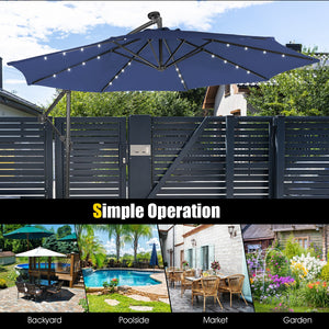 10 Feet Patio Solar Powered Cantilever Umbrella with Tilting System-Navy by DirectDeals
