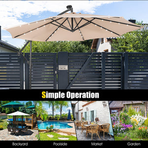 10 Feet Patio Solar Powered Cantilever Umbrella with Tilting System-Beige by DirectDeals