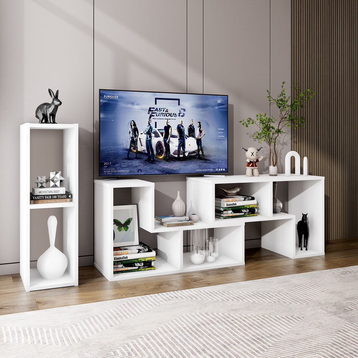 3 Pieces Adjustable TV Stand for TVs up to 65 Inch with Shelves-Black