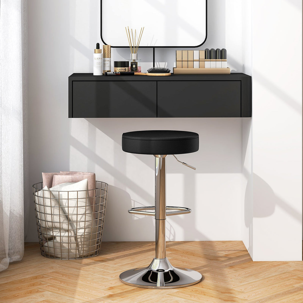 1 PC Round Bar Stool Adjustable Swivel Pub Chair-Black by DirectDeals