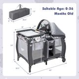 Portable Baby Nursery Center 4-in-1 Portable Travel Crib-Gray