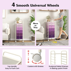 10 Drawer Rolling Storage Cart Organizer with 4 Universal Casters-Purple by DirectDeals