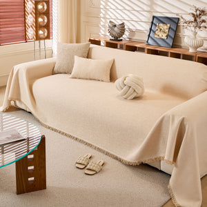 Natural Textured Linen Couch Cover, Breathable & Hypoallergenic Furniture Protector